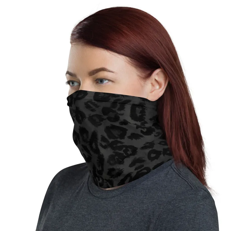 Black Leopard Face Mask Shield, Animal Print Headband Bandana Wristband-Made in USA/EU