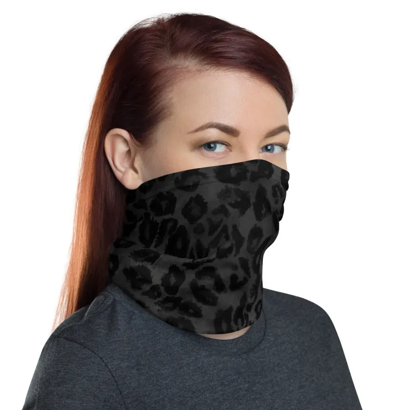 Black Leopard Face Mask Shield, Animal Print Headband Bandana Wristband-Made in USA/EU