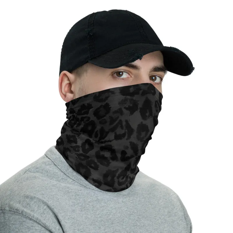 Black Leopard Face Mask Shield, Animal Print Headband Bandana Wristband-Made in USA/EU