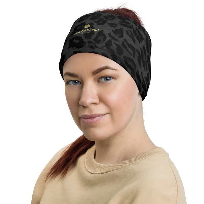 Black Leopard Face Mask Shield, Animal Print Headband Bandana Wristband-Made in USA/EU