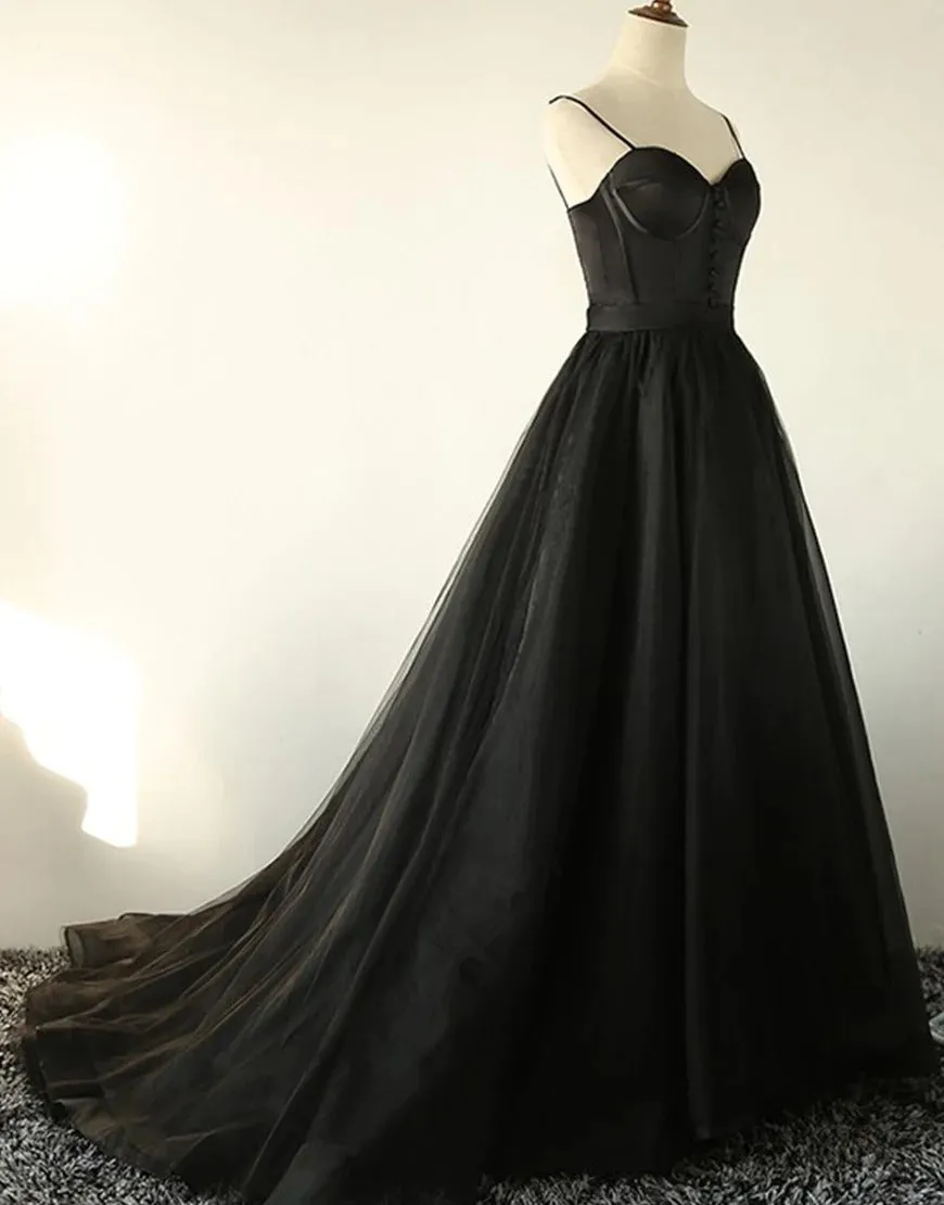 Black Long Sweetheart Tulle Prom Dresses,Evening Dresses,BD930655