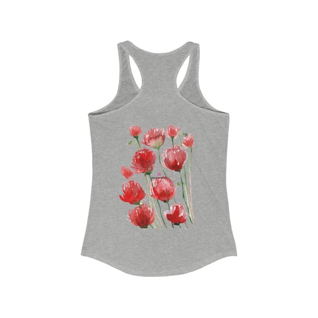 Black Red Poppy Tank Top, Best Women's Ideal Racerback Tank -Made in USA (US Size: XS-2XL)