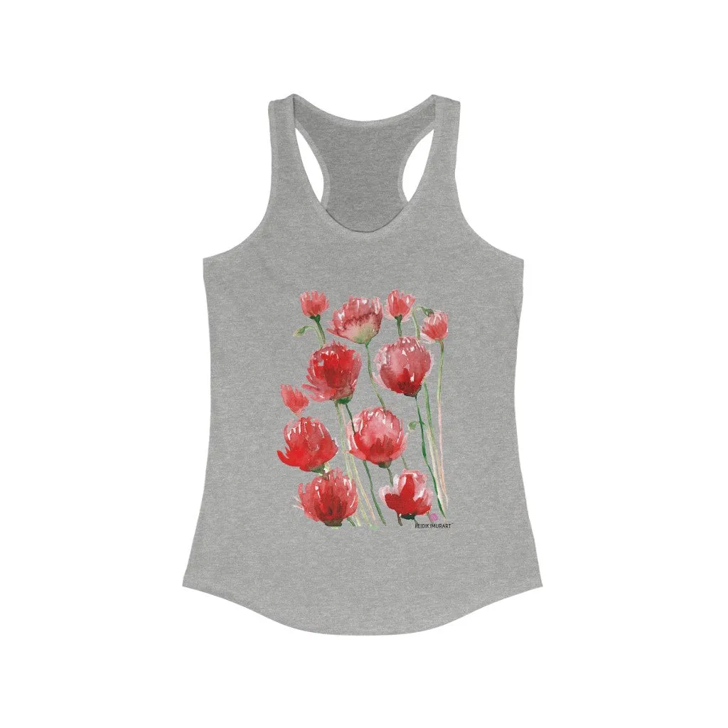 Black Red Poppy Tank Top, Best Women's Ideal Racerback Tank -Made in USA (US Size: XS-2XL)