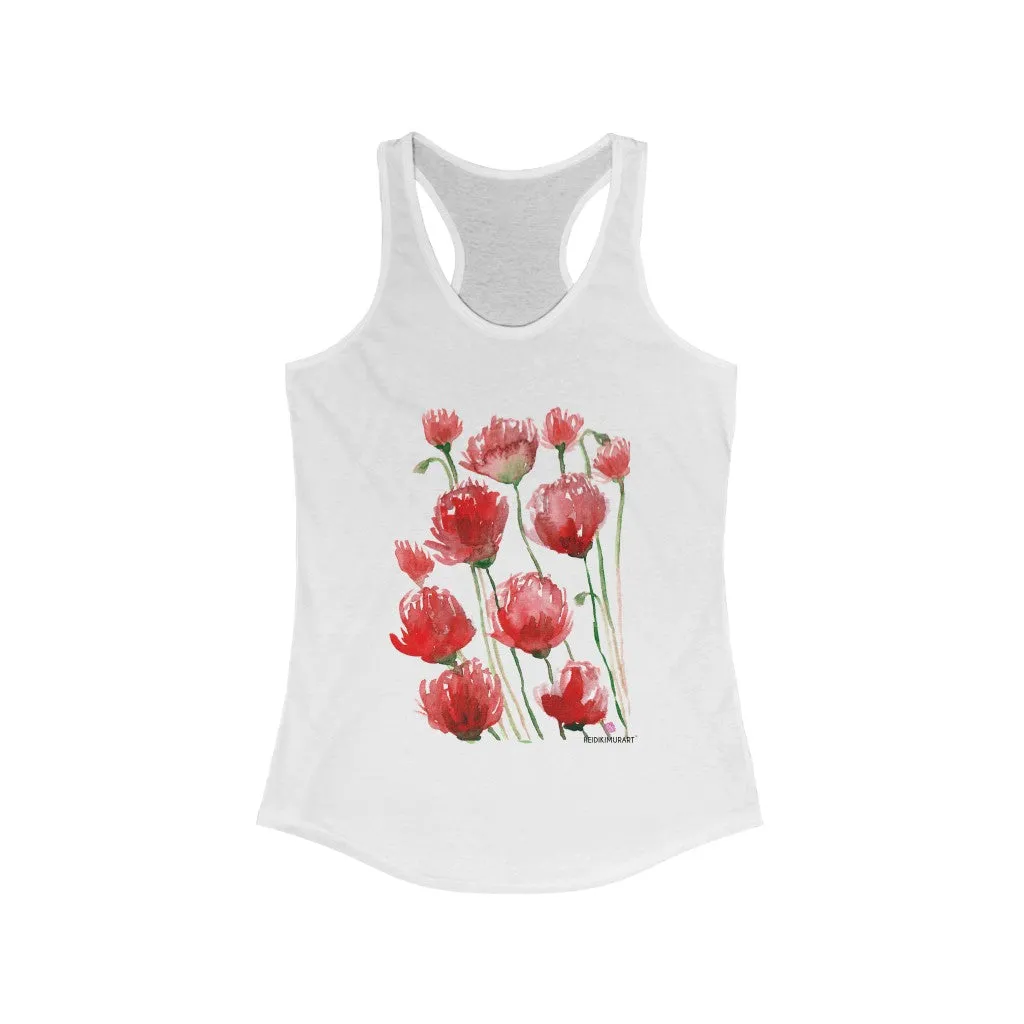 Black Red Poppy Tank Top, Best Women's Ideal Racerback Tank -Made in USA (US Size: XS-2XL)