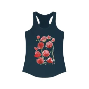 Black Red Poppy Tank Top, Best Women's Ideal Racerback Tank -Made in USA (US Size: XS-2XL)