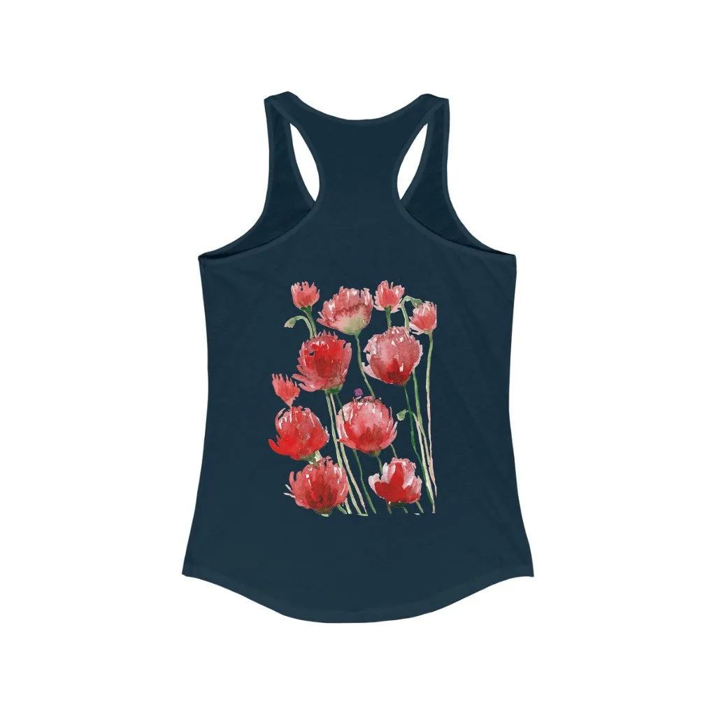 Black Red Poppy Tank Top, Best Women's Ideal Racerback Tank -Made in USA (US Size: XS-2XL)