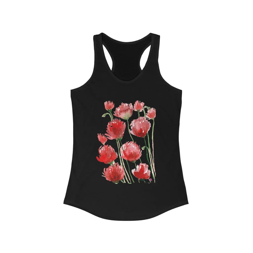 Black Red Poppy Tank Top, Best Women's Ideal Racerback Tank -Made in USA (US Size: XS-2XL)