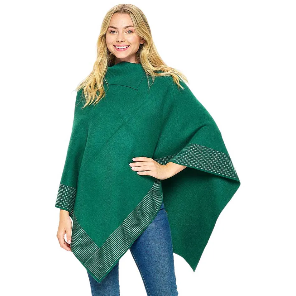 Bling Border Solid Neck Poncho