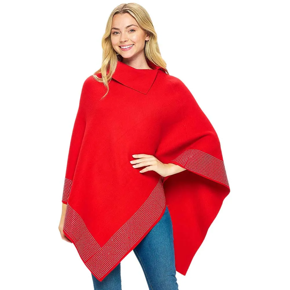 Bling Border Solid Neck Poncho