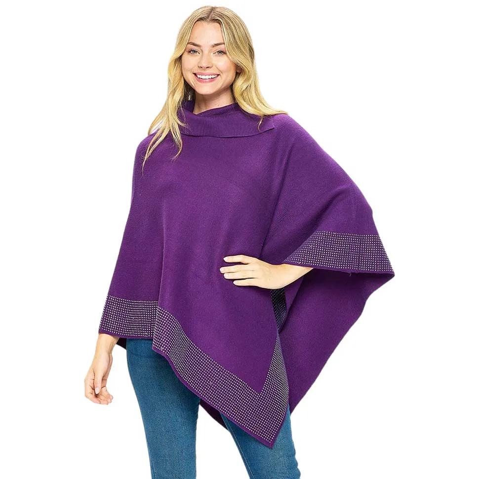 Bling Border Solid Neck Poncho