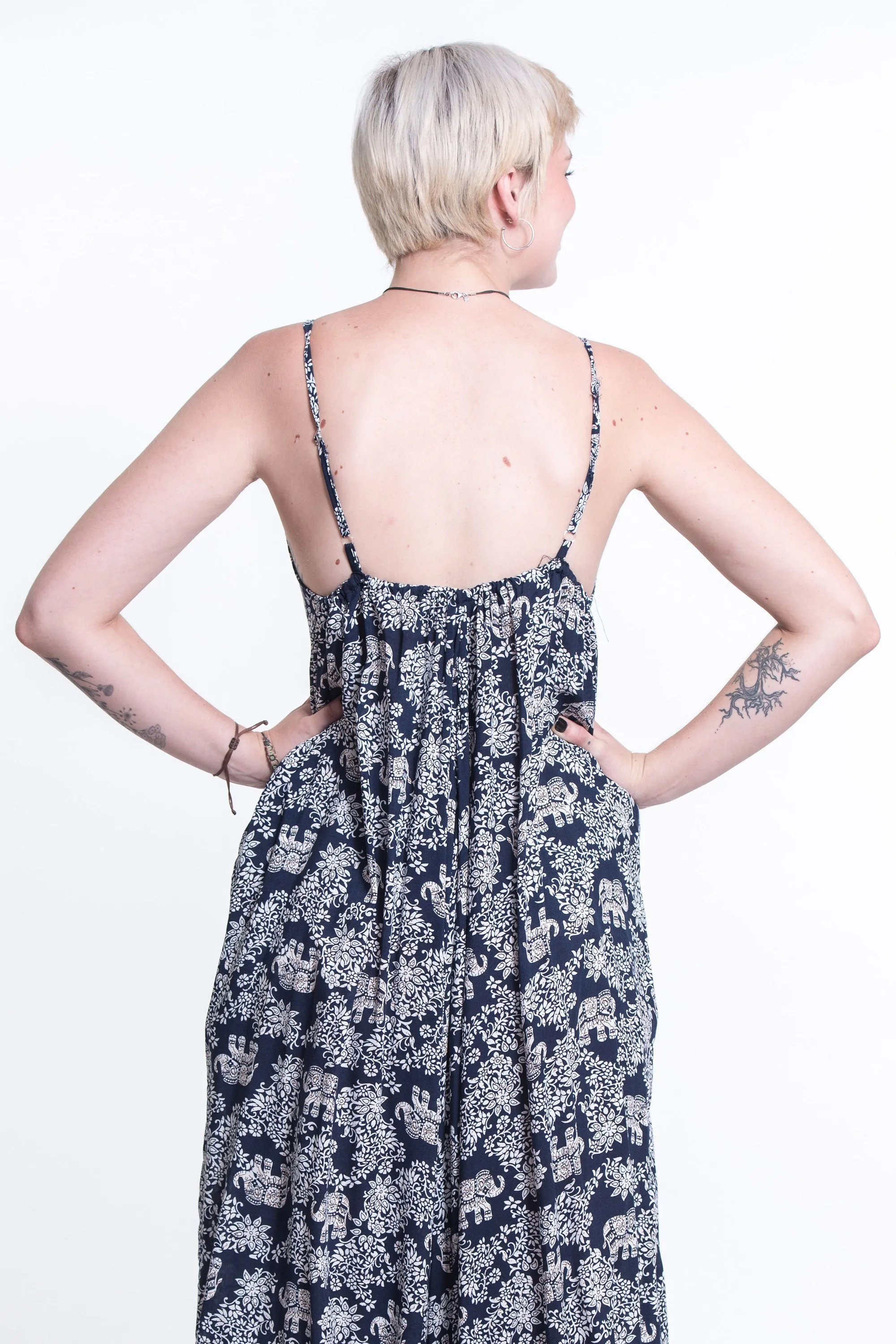 Blooming Elephant Romper in Navy