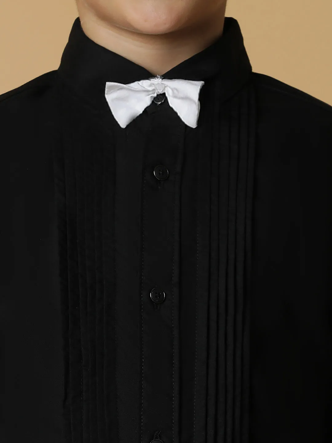 Boys Black Solid Shirt With Bow