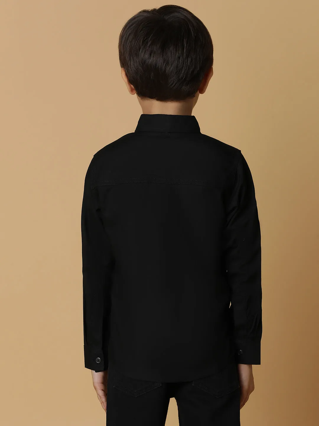 Boys Black Solid Shirt With Bow