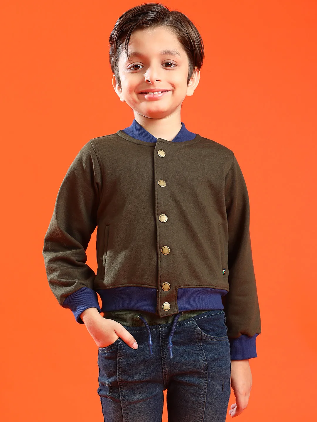 Boys Olive Lycra Solid Sweatshirt