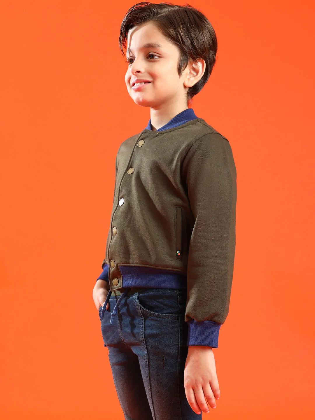 Boys Olive Lycra Solid Sweatshirt