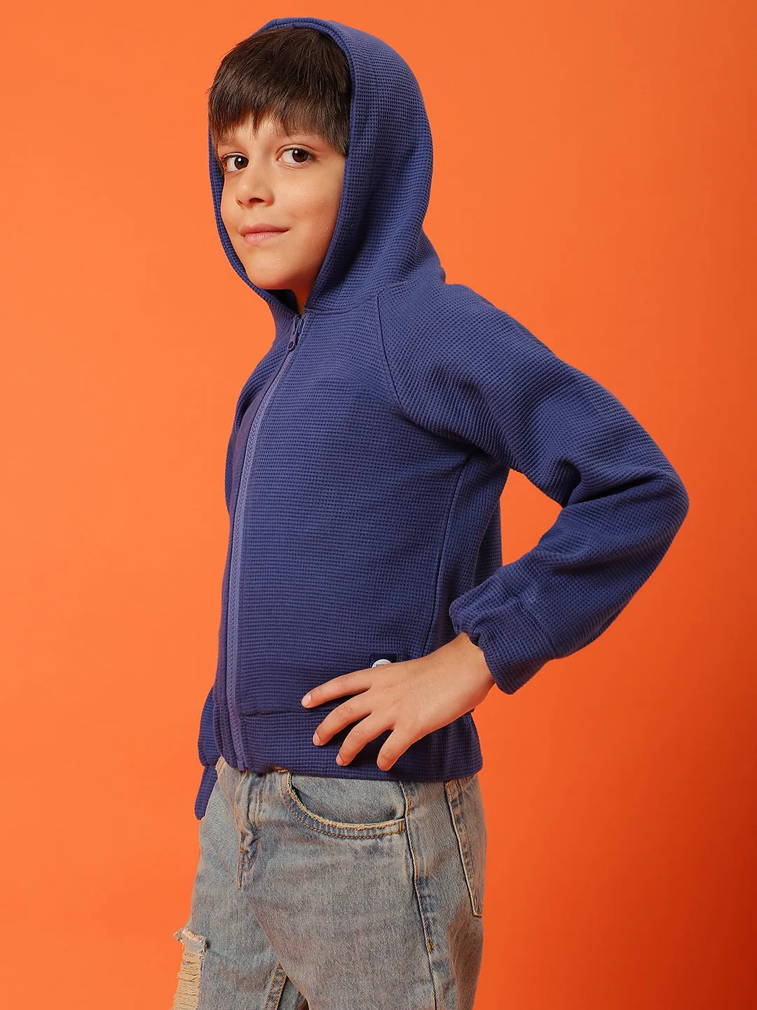 Boys Royal Blue Lycra Solid Sweatshirt