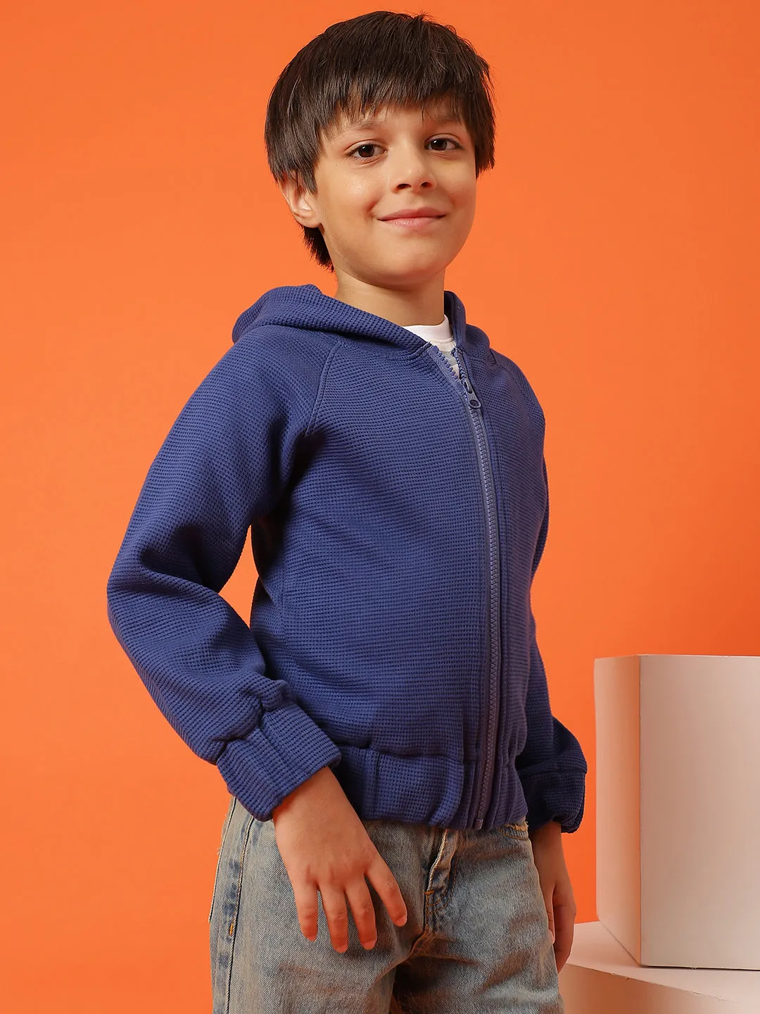 Boys Royal Blue Lycra Solid Sweatshirt