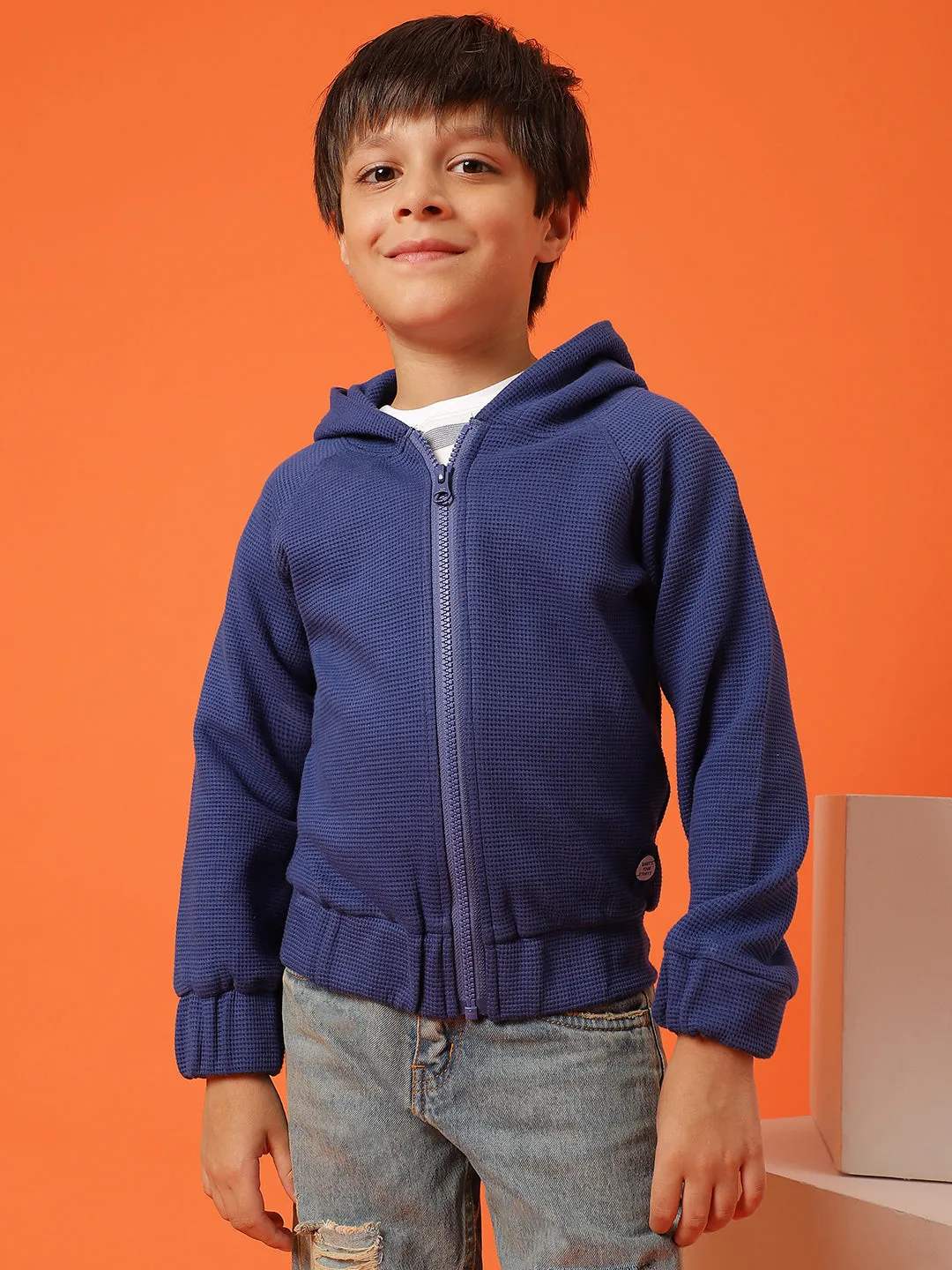 Boys Royal Blue Lycra Solid Sweatshirt