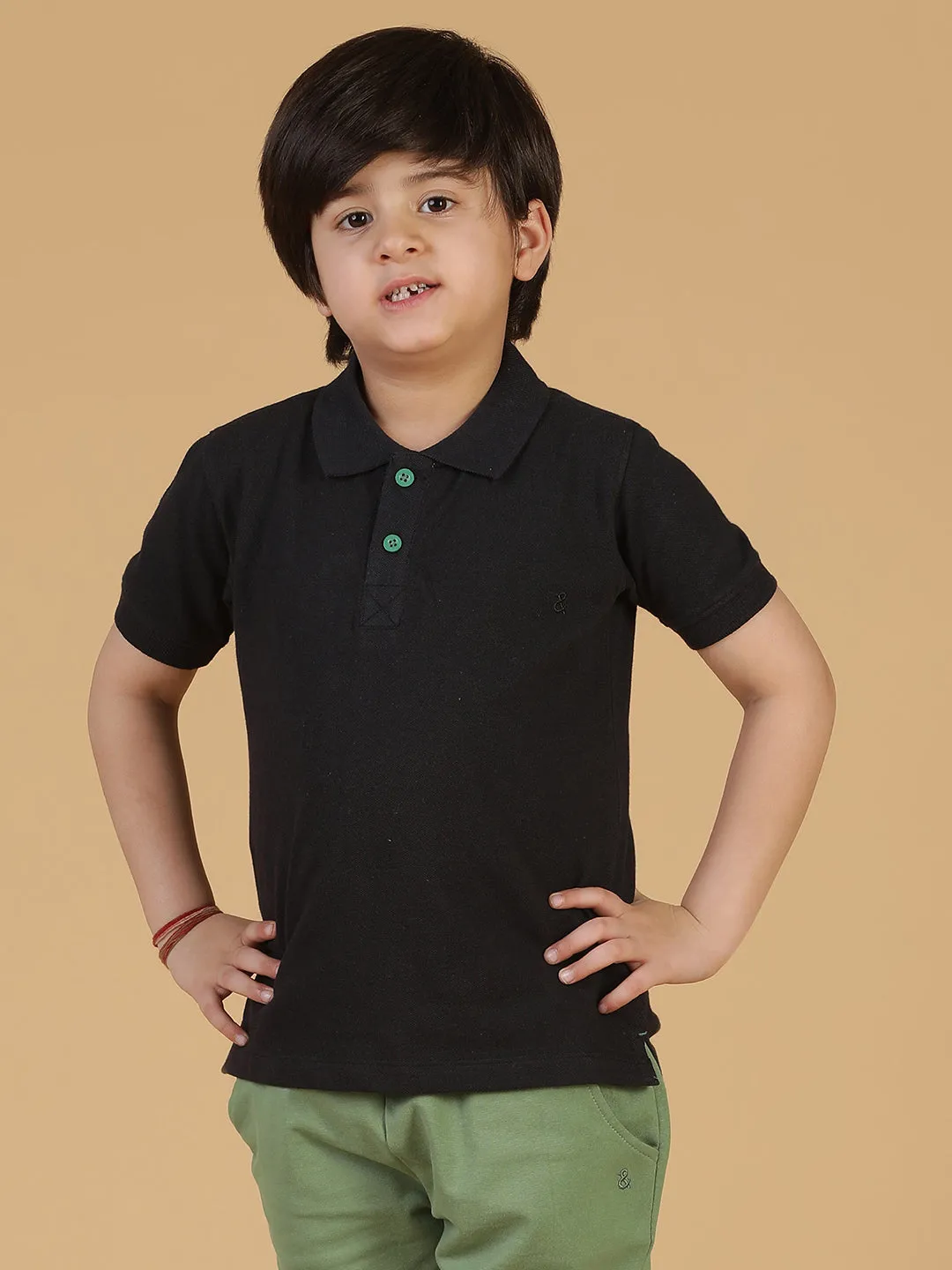 Boys Solid Blue Polo T-Shirt