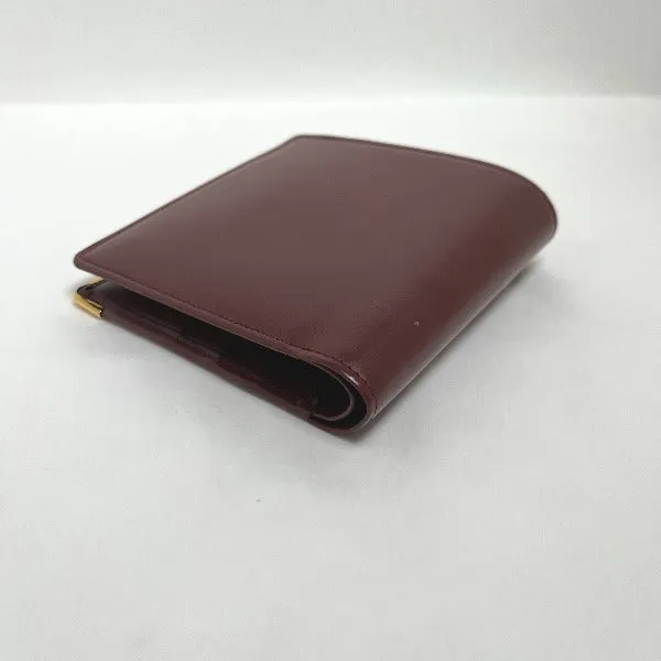 CARTIER Bifold Wallet leather wine-red Compact wallet with coin pocket Women Used Authentic