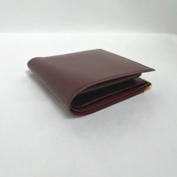 CARTIER Bifold Wallet leather wine-red Compact wallet with coin pocket Women Used Authentic