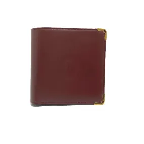 CARTIER Bifold Wallet leather wine-red Compact wallet with coin pocket Women Used Authentic