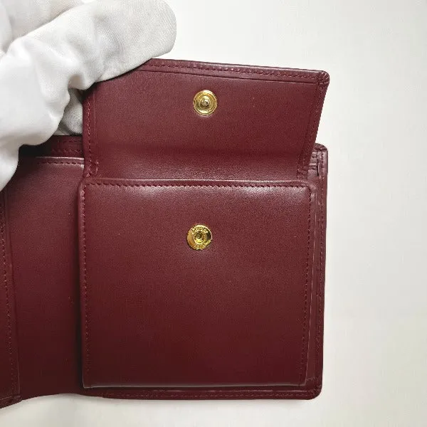 CARTIER Bifold Wallet leather wine-red Compact wallet with coin pocket Women Used Authentic