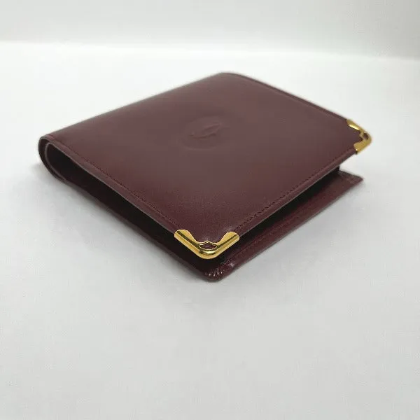 CARTIER Bifold Wallet leather wine-red Compact wallet with coin pocket Women Used Authentic