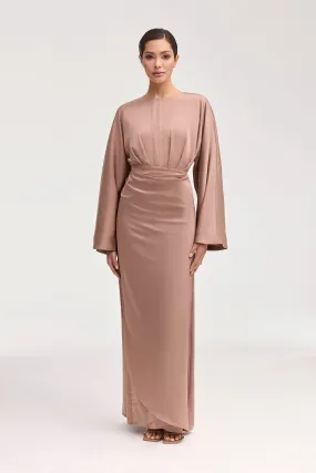 Cedra Satin Wrap Maxi Dress - Caffe