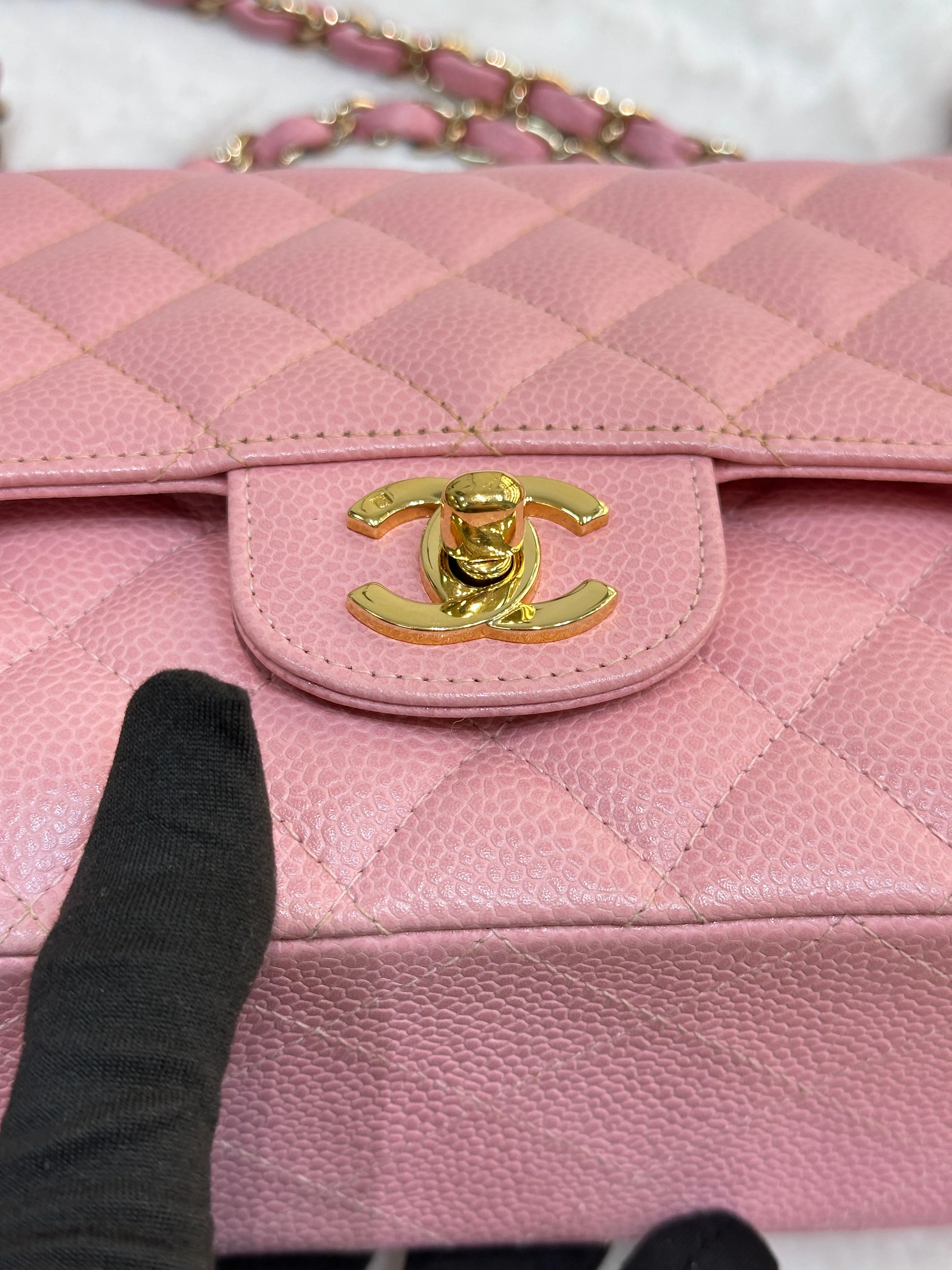 Chanel Medium Vintage Sakura Pink Caviar Classic Double Flap Bag 24K GHW