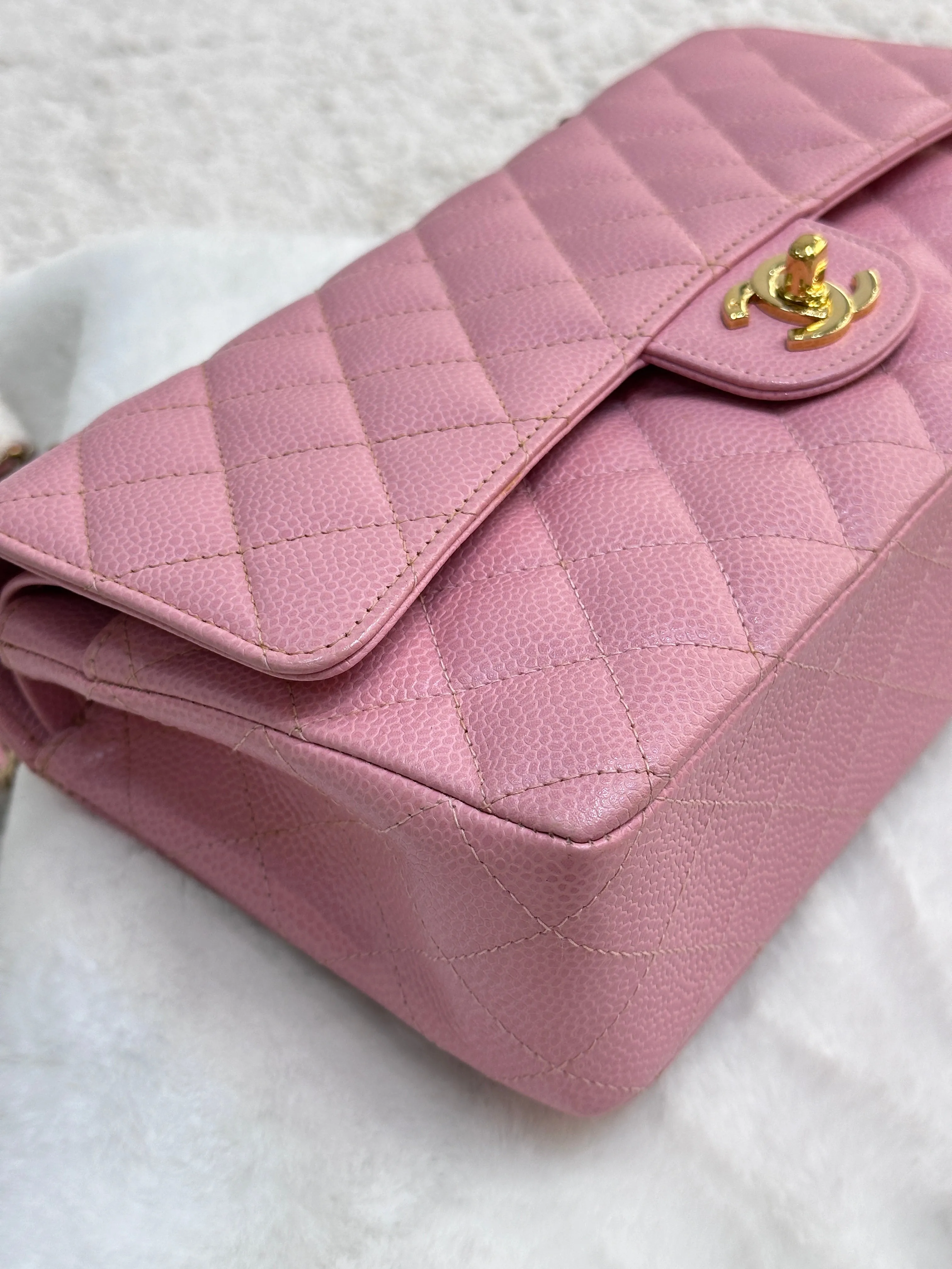 Chanel Medium Vintage Sakura Pink Caviar Classic Double Flap Bag 24K GHW