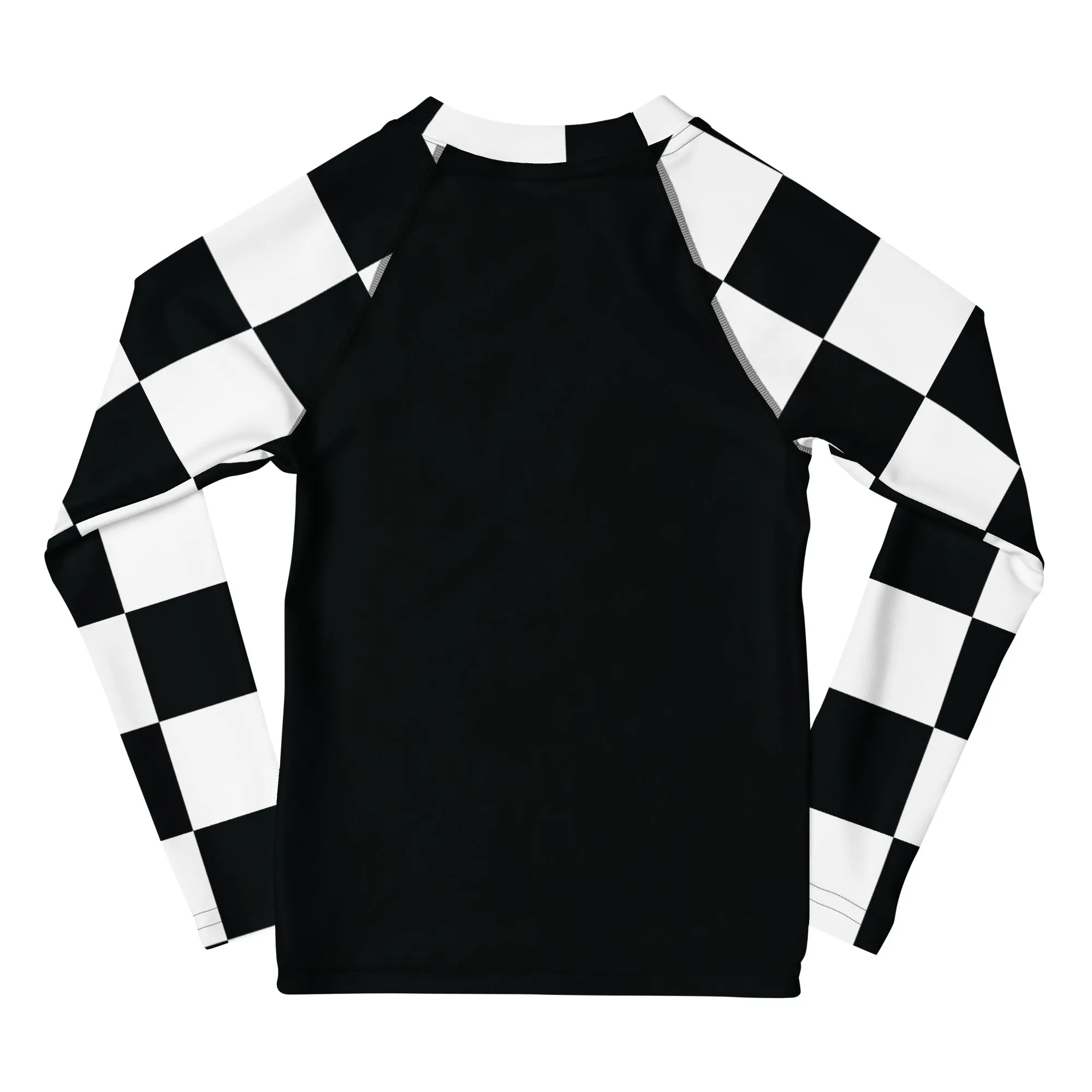 Chic and Secure: Kids Girls' Checkered Long Sleeve Rash Guard - Noir