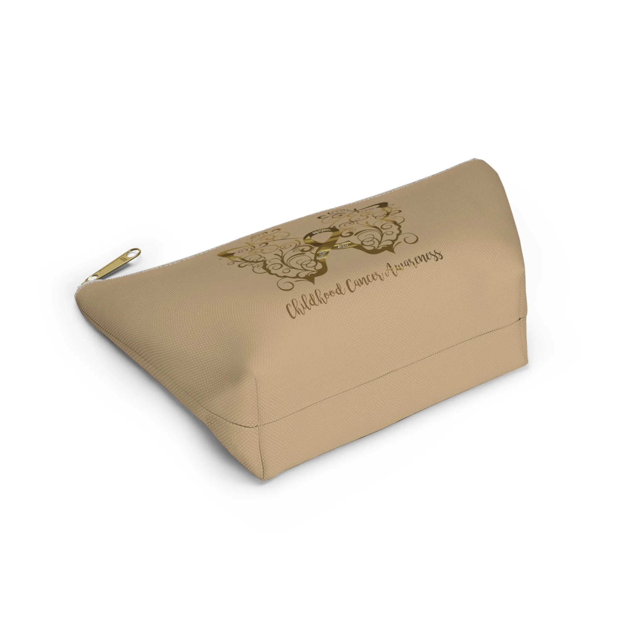 Childhood Cancer Awareness Filigree Butterfly Small "Tan" T-Bottom Accessory Pouch (Dual-Sided Design)