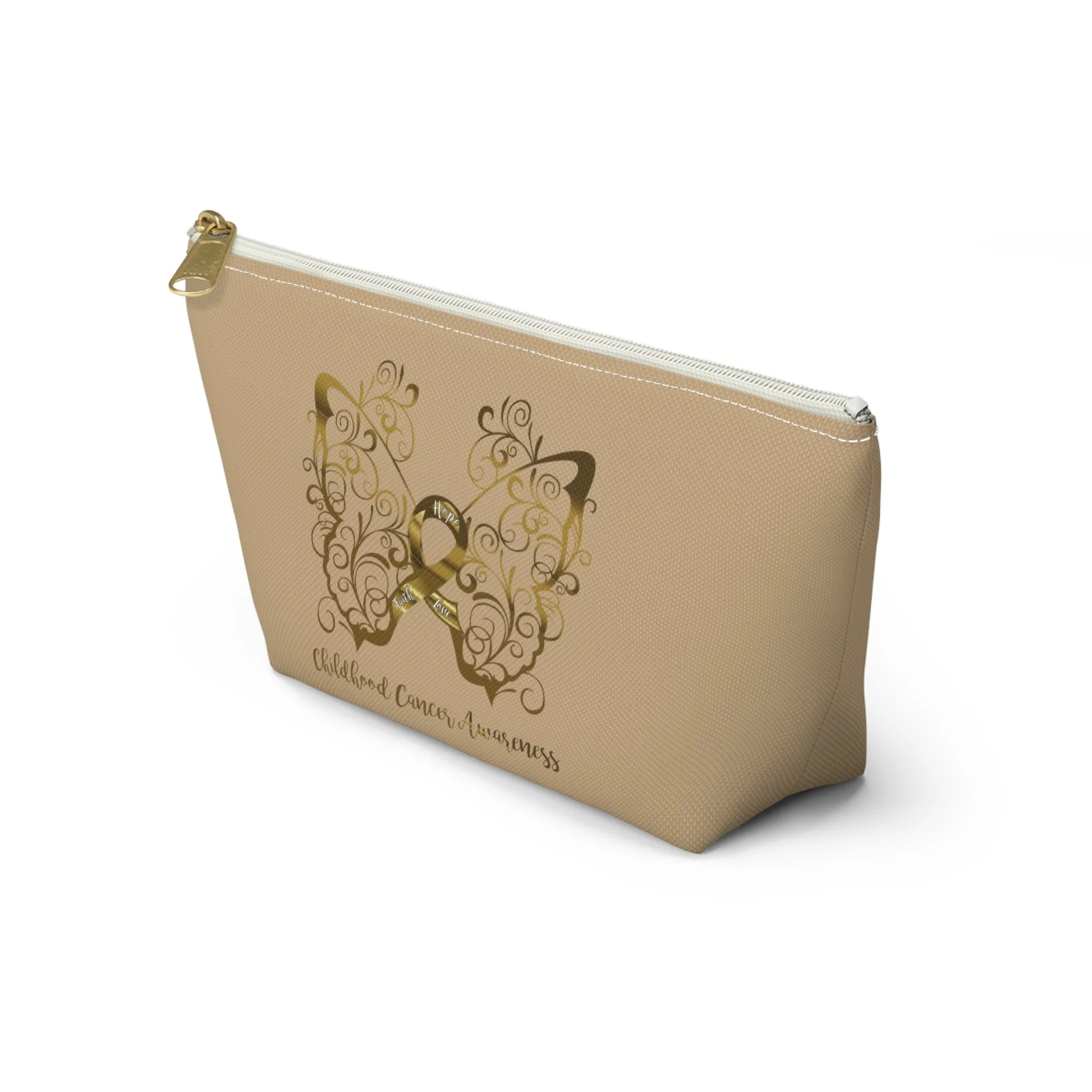 Childhood Cancer Awareness Filigree Butterfly Small "Tan" T-Bottom Accessory Pouch (Dual-Sided Design)