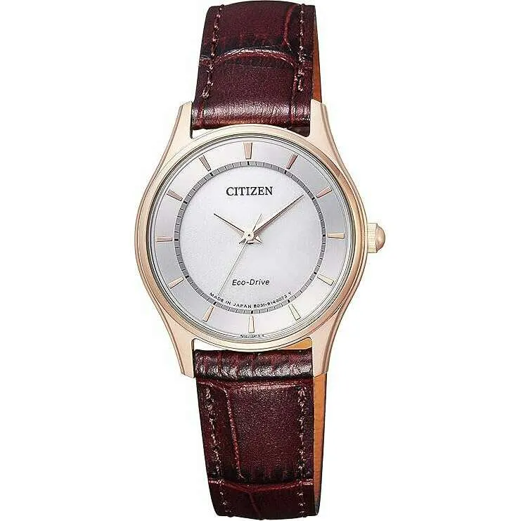 CITIZEN COLLECTION  ECO-DRIVE BROWN LEATHER STRAP SILVER DIAL LADIES WATCH EM0402-05A