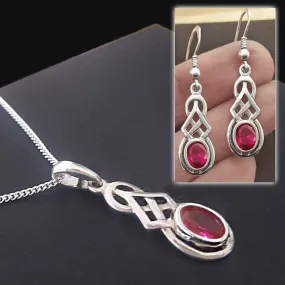 Created Ruby Celtic jewellery SET with Ruby Necklace & Earrings