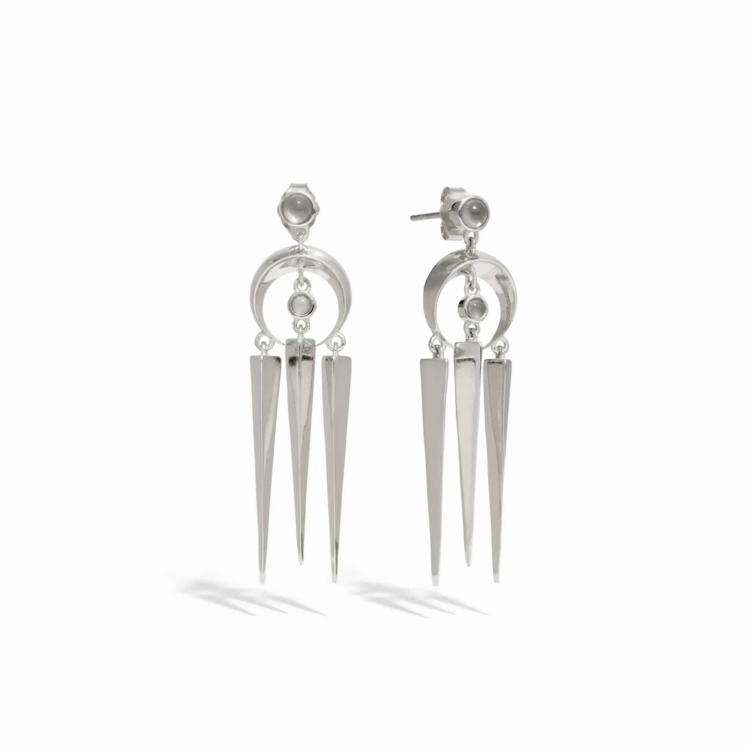 Crescent Spike Grey Moonstone Earrings