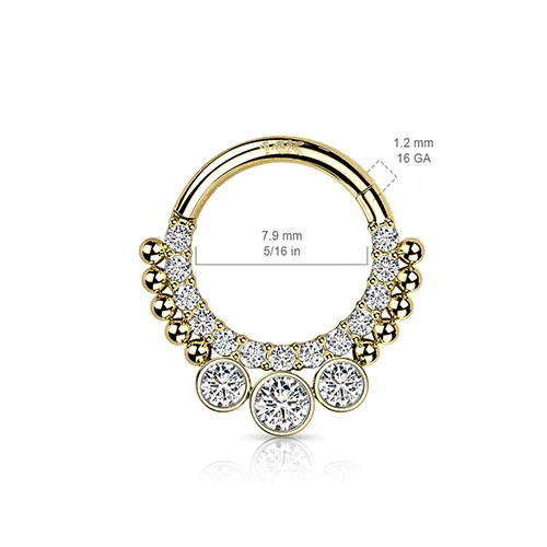 Crystal Hinged Segment Body Jewellery in 14K Yellow Gold