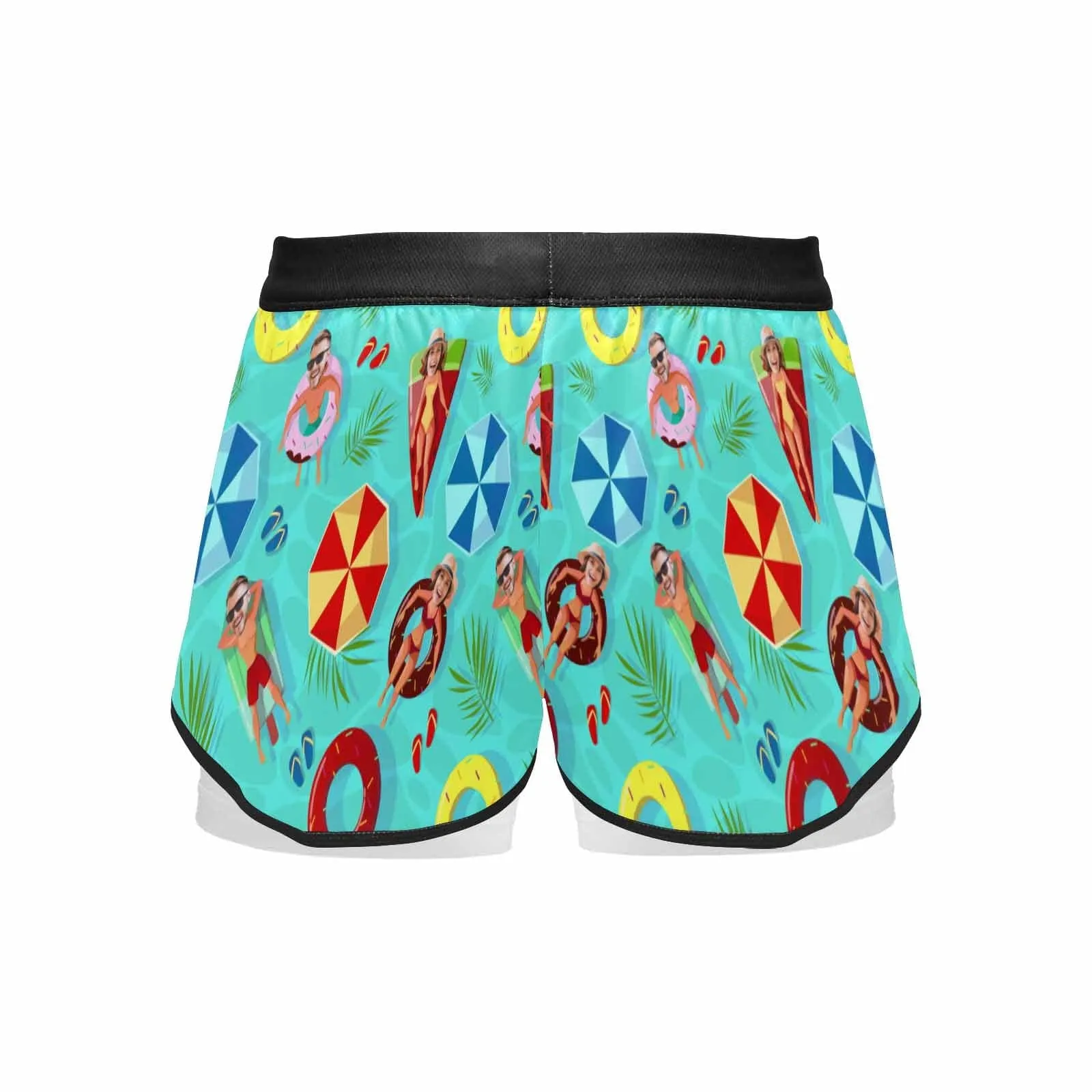 Custom Faces Swimming Ring Women's 2 in 1 Surfing & Beach Shorts Female Gym Fitness Shorts