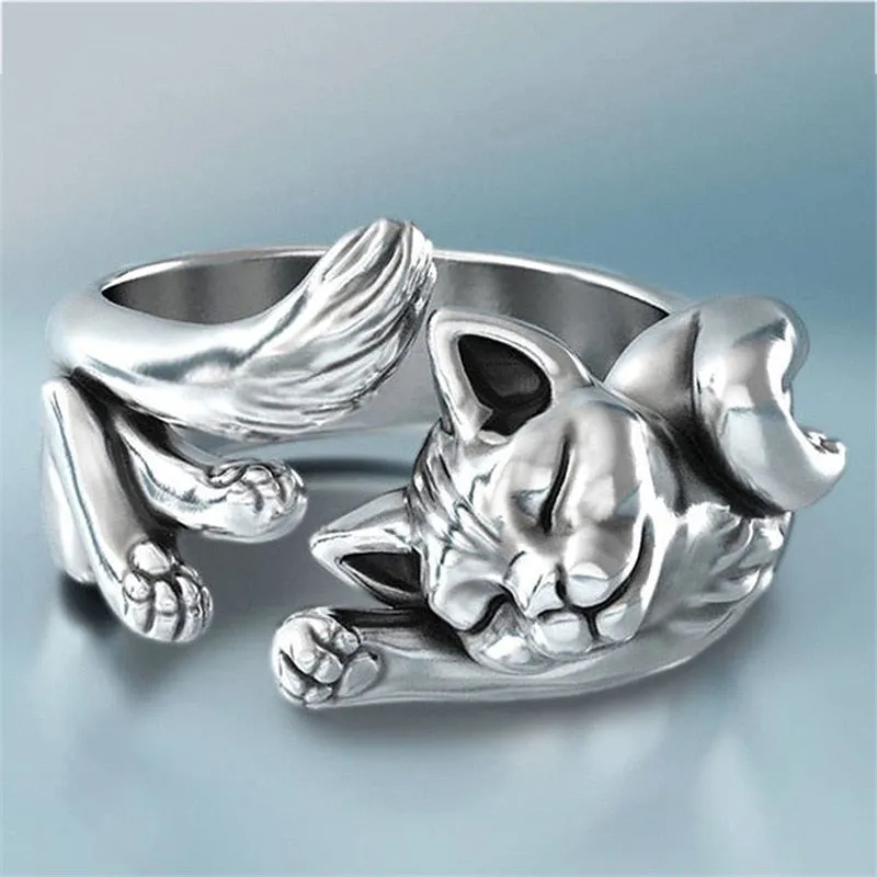 Cute Fortune Cat Shape Women Opening Rings