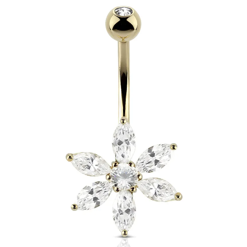 Daisy Flower Belly Ring in 14K Gold