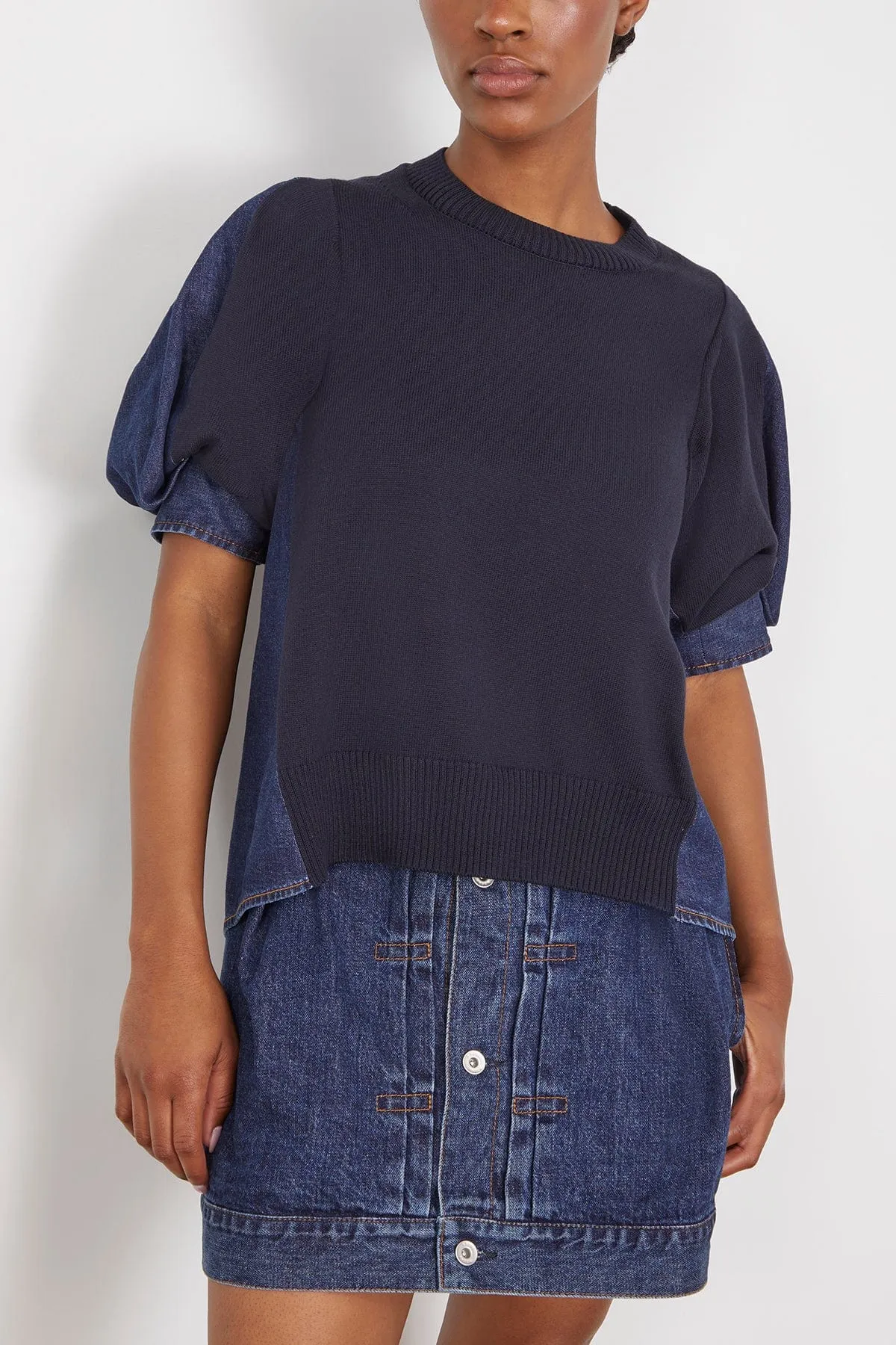 Denim Knit Pullover in Navy x Blue