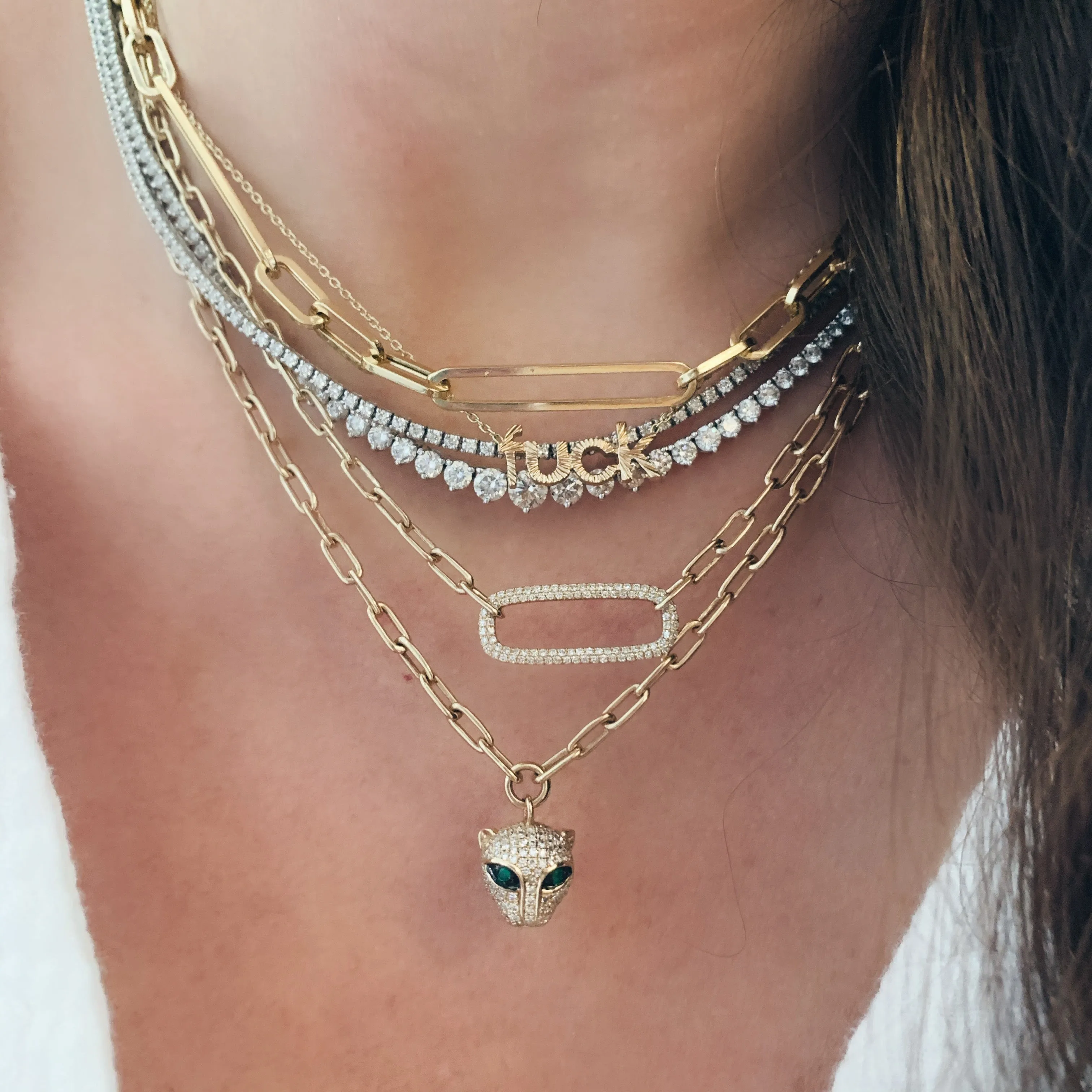 Diamond and Emerald Panther Charm & Chain Necklace