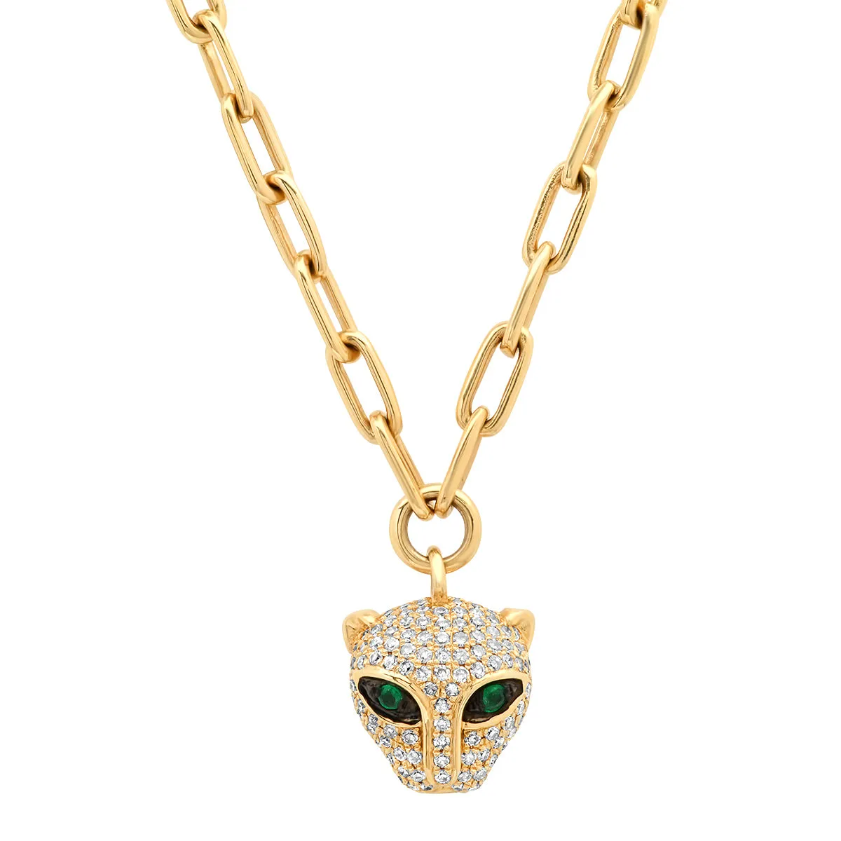 Diamond and Emerald Panther Charm & Chain Necklace