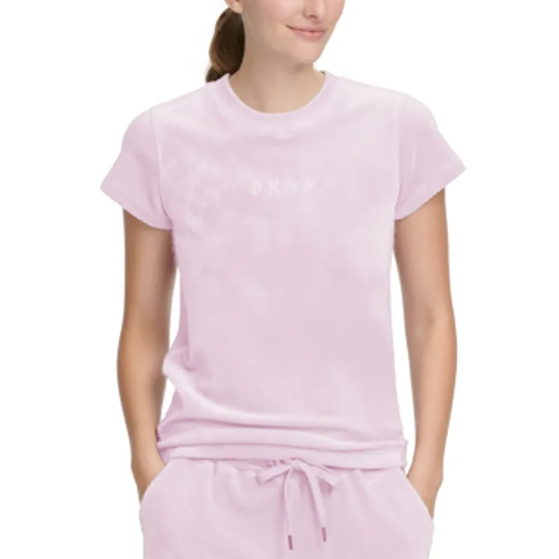 DKNY Sport Women's Soft Plush Velour Logo Crewneck T-Shirt, Pink, M