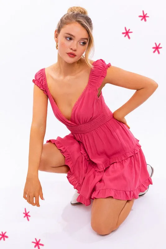 Don't You Dare Cap Sleeve Ruffle Mini Dress