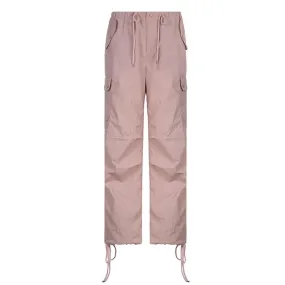 Drawstring low rise solid pocket cargo straight leg baggy pant - Final Sale