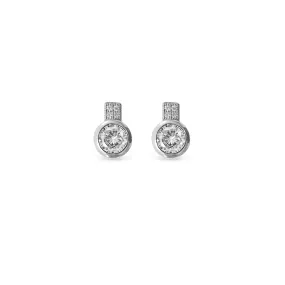 Ear Sense Earring CH265 Silver Square Pave with Bezel set Crystal Stud Earrings