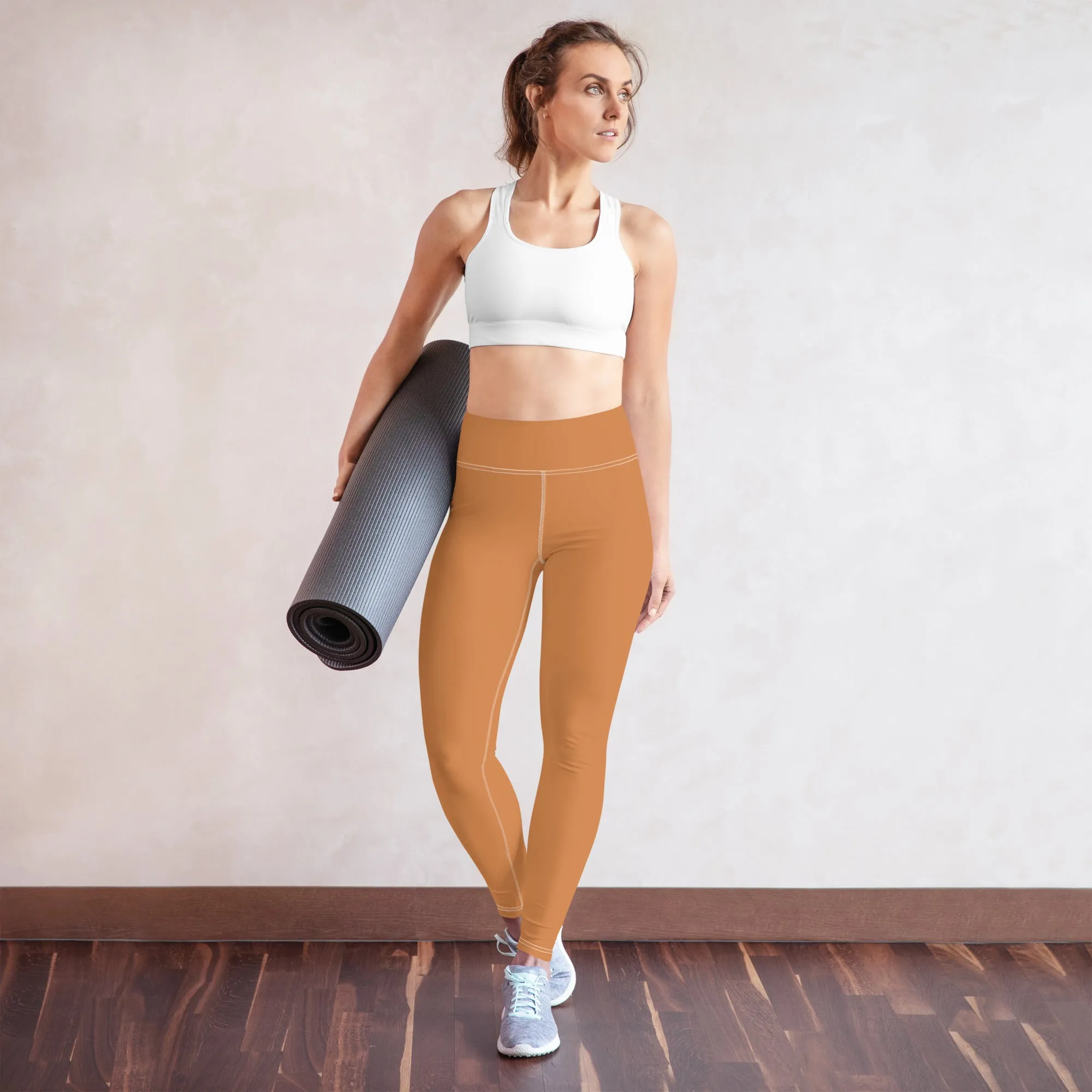 Effortless Movement: Women's Solid Color Yoga Pants - Raw Sienna