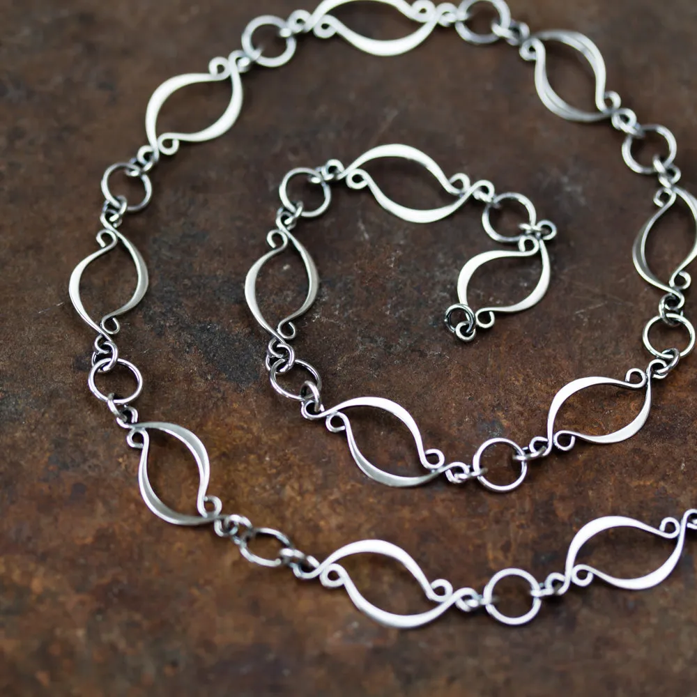 Elegant Marquise Link Chain Necklace, Sterling Silver